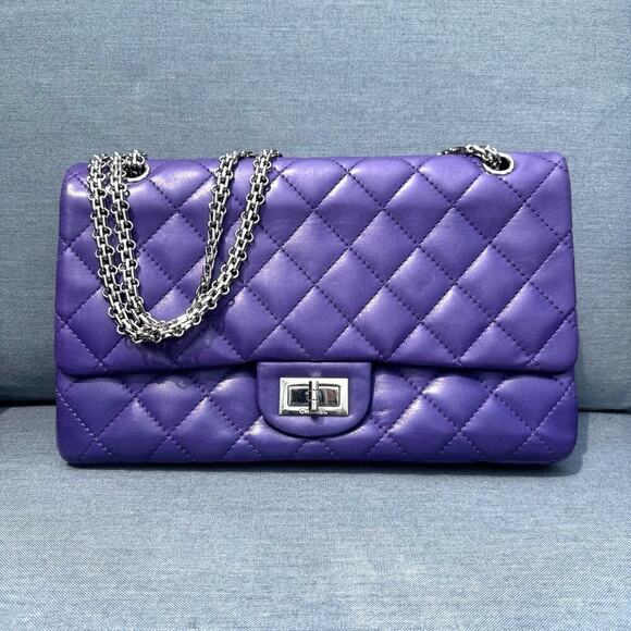 Chanel Purple Double Flap Reissue 2.55 Style 227 SHW Chain Strap Series 14 - Picture 1 of 13